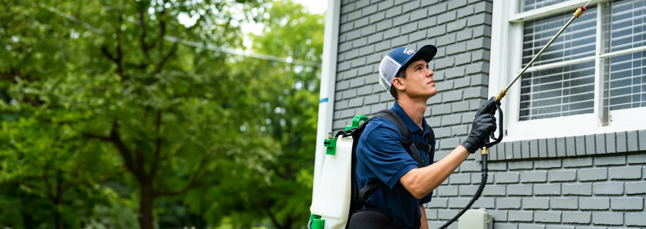 technician spraying exterior of house