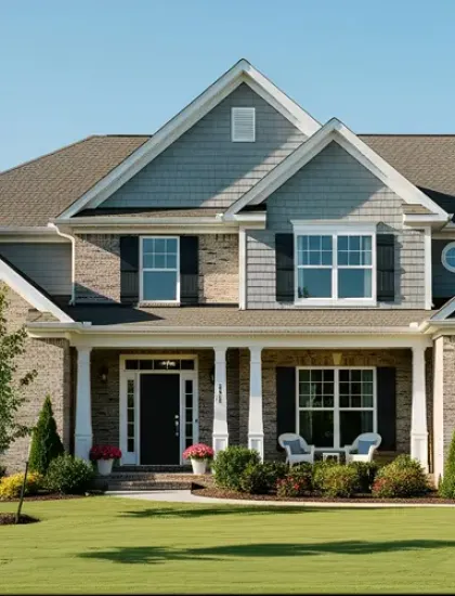 two story house with brick and siding